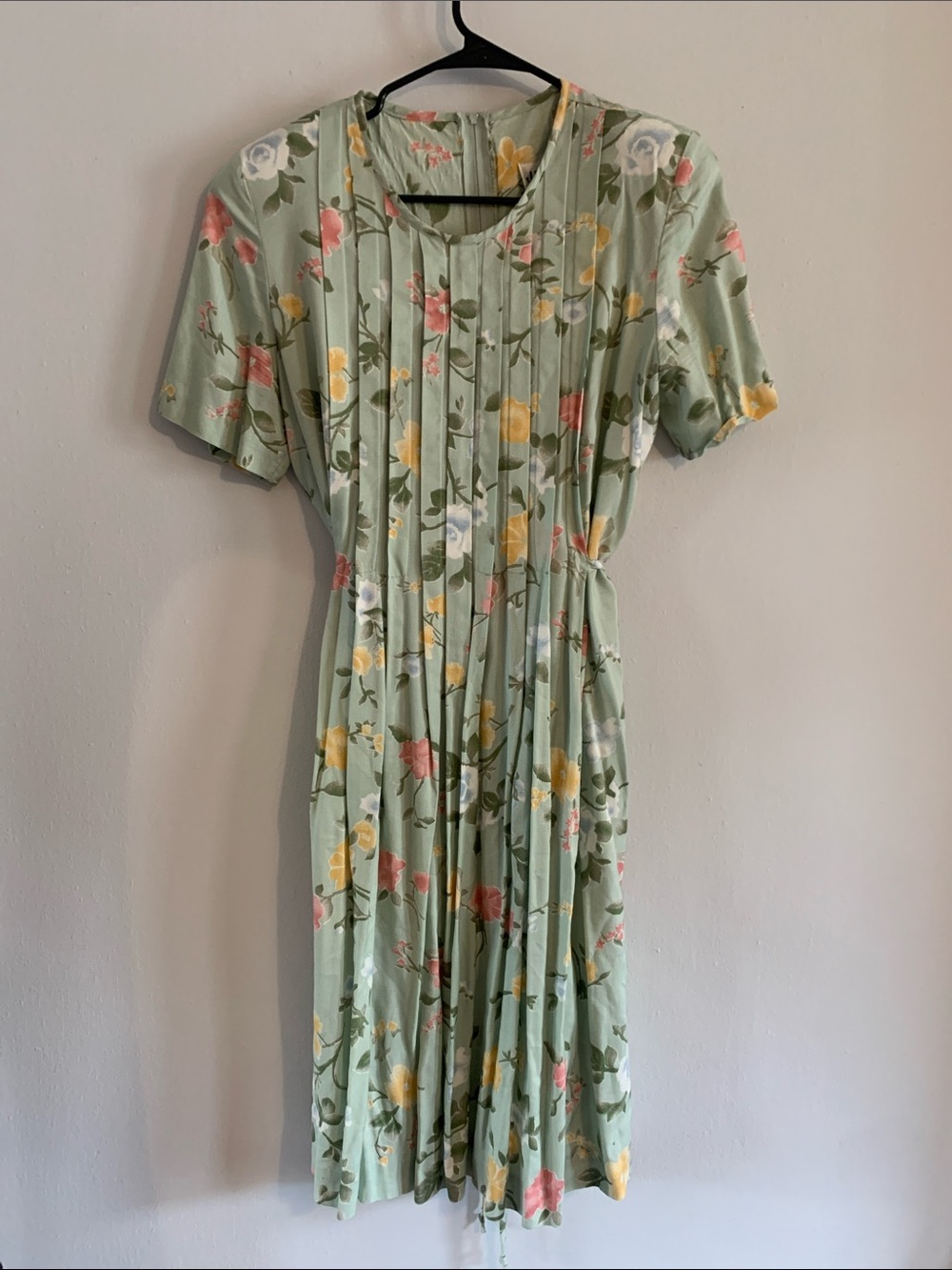 J.B.S. Vintage Soft Sage Floral Pleated Midi Dress